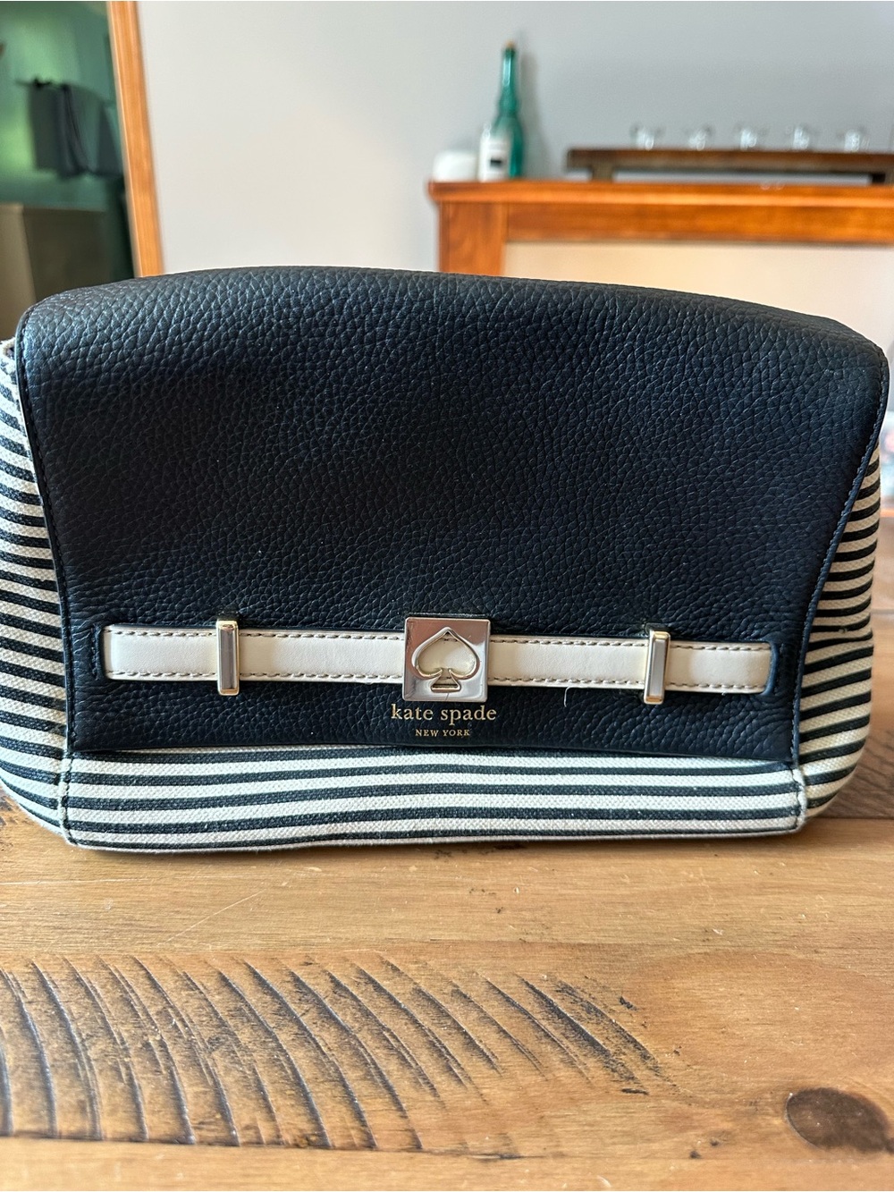 kate spade Black and Cream Striped Leather Crossbody